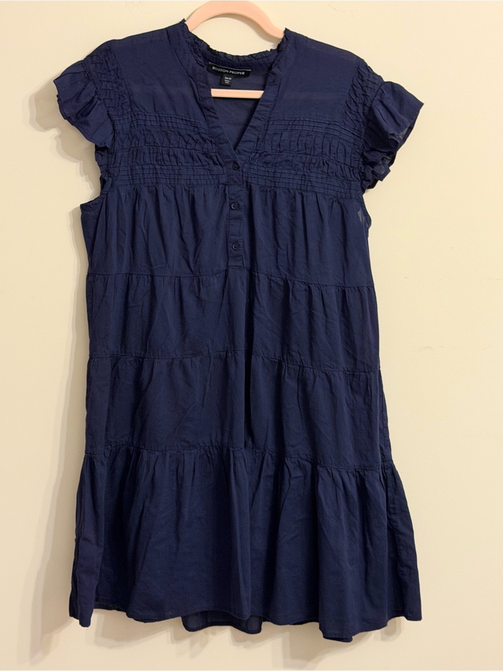 Boston Proper Navy Tiered Button-Front Summer Dress - Picture 3 of 4